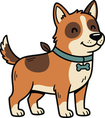 Cute cartoon dog vector illustration happy pet with bone collar tag