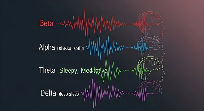 Brain Waves Types &ndash; EEG Beta Alpha Theta Delta Sleep Meditation States Medical Illustration