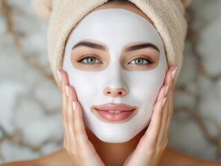 Woman with a facial mask enjoying spa treatment at home for skincare routine and wellbeing promotion