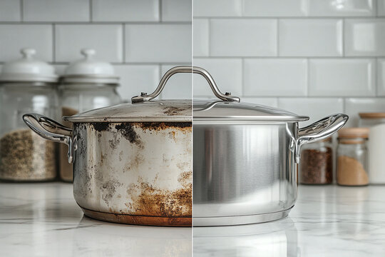 Before and After Cleaning Stainless Steel Cooking Pot