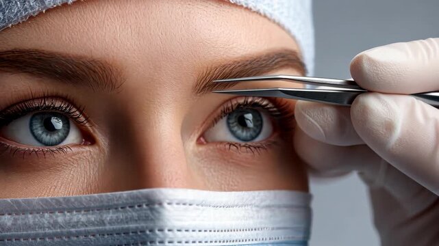 Perfect eyebrow shaping techniques at an aesthetic clinic with expert precision and care in a calming environment