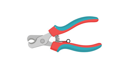 Obraz premium A simple flat vector illustration of pet nail clippers with red and blue handles for grooming dogs and cats at home.