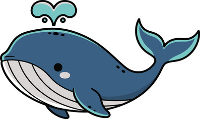 Cute blue whale spouting water vector illustration kawaii ocean animal design