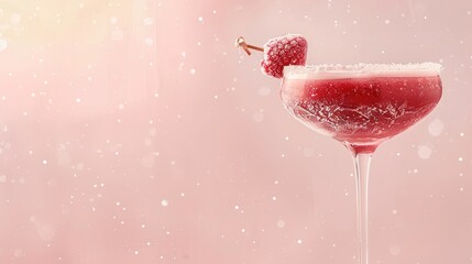Pink Cocktail with Cherry Garnish in Elegant Glass on Soft Pink Background