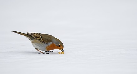 Robin Feeding in Snow