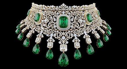 Exquisite Diamond and Emerald Choker Necklace