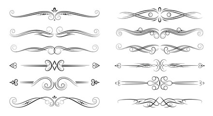 Beautiful collection of vintage-style black and white scroll dividers, ornate text separators, and decorative flourish design elements.