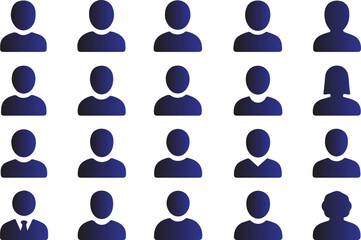 Collection of black user icons isolated on white background representing people