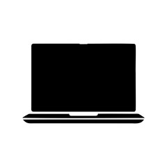 Solid black silhouette representation of a laptop computer on a white background