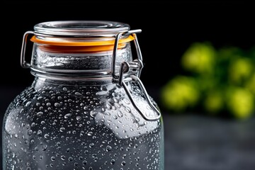 Glass jar with condensation drops for fermentation