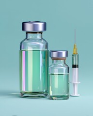 Vaccine vials and syringe preparing for immunization
