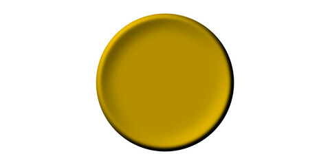 A three-dimensional illustration of a shiny golden yellow circular plate or button isolated on a white background.