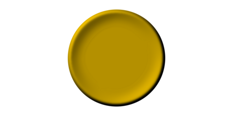 A three-dimensional illustration of a shiny golden yellow circular plate or button isolated on a white background.