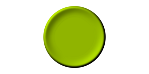 A three-dimensional rendering of a shiny lime green circular plate or button isolated on a white background.