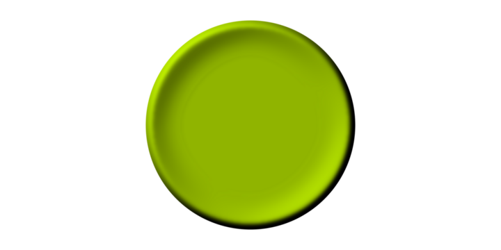 A three-dimensional rendering of a shiny lime green circular plate or button isolated on a white background.