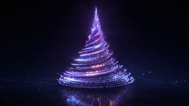 digital technical glowing christmas tree illustrated animation