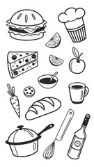 Hand Drawn Food & Kitchen Doodles | Minimal Sketch Vector Pack,Hand Drawn Food & Kitchen Doodles | Minimal Sketch Vector Pack.