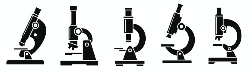 Simple line icons representing laboratory microscopes and scientific tools.