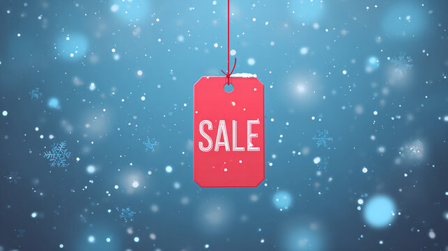 winter sale red hanging label on snowy blue background illustrated animation - Powered by Adobe