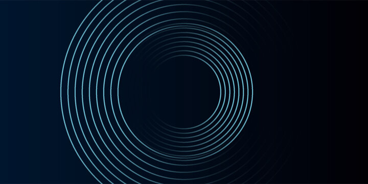 Blue abstract background with glowing circles. Swirl circular lines pattern. Geometric spiral. Twirl element. Modern graphic design. Futuristic technology concept.