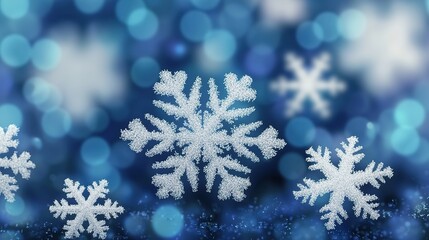 Blue gradient snowflake bokeh background, depth of blue for festive Christmas design