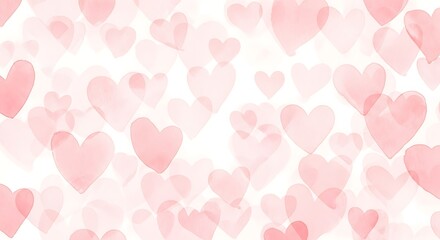 Soft Pink Watercolor Hearts Pattern on White Background love romance
