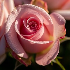 Ethereal beauty, pink rose adorned with glistening water droplets closeup