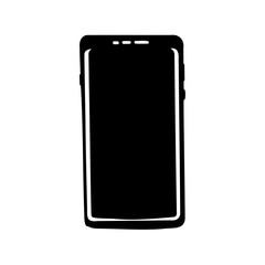 Stylized black silhouette of a modern smartphone with rounded edges and features