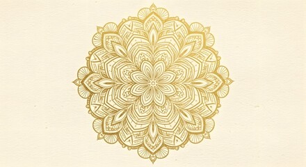Golden mandala intricate design on ivory background