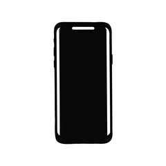 A minimalist black silhouette image of a modern touchscreen mobile phone