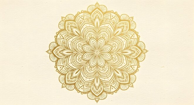 Golden mandala intricate design on ivory background