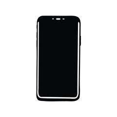Stylized black and white illustration of a smartphone with a blank screen