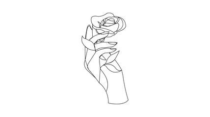 Elegant line art of hands holding a delicate rose