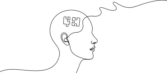 Abstract line drawing of head with circuit board brain