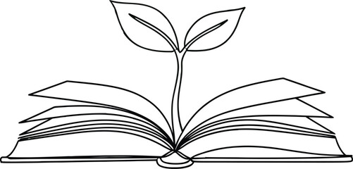 Open book with plant growing from pages illustration