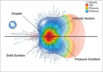 A detailed visual representation showcasing the concept of droplet interaction with a solid surface