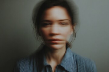 Woman experiencing disorientation and mental confusion with motion blur effect