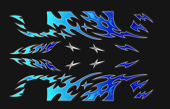Blue light neo tribal with stars livery design set for racing drift cars