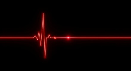 Red Neon Heartbeat Line on Black Background electrocardiogram heart rate