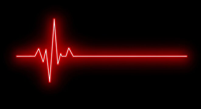 Red Neon Heartbeat Line on Black Background electrocardiogram pulse - Powered by Adobe