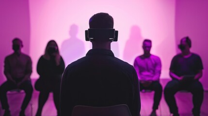Virtual Reality Audience Engagement in Dark Studio with Pink Lighting