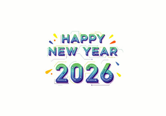 Happy New Year 2026 festive greeting design on white.