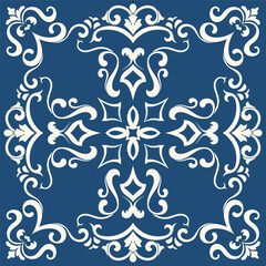 Ornate Floral Filigree Pattern on Blue Background