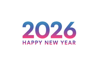 Happy New Year 2026 graphic with gradient text on white background.