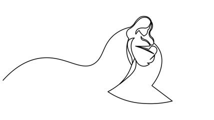 Elegant line art of a woman in a flowing veil