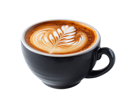 Black coffee cup with latte art isolated on a transparent background 1