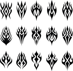 Tribal Symbol Icon Set, Black Abstract Tattoo Style Vector Designs