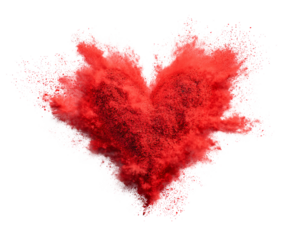 Red Heart Powder Explosion isolated on a transparent background