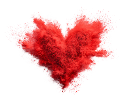 Red Heart Powder Explosion isolated on a transparent background