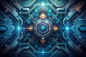 Intricate futuristic hexagonal core with glowing blue energy